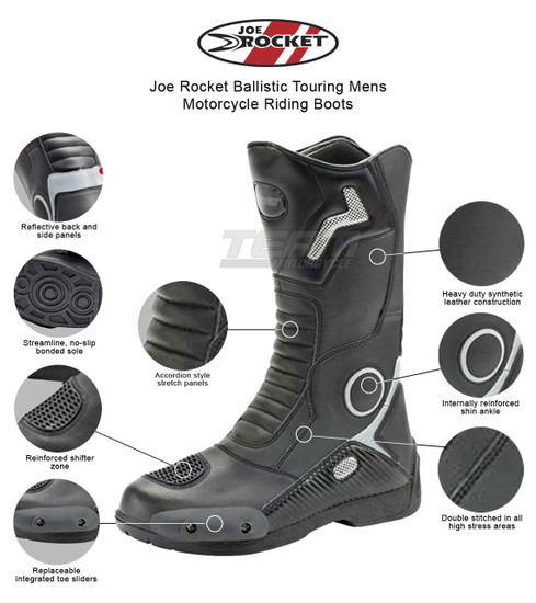 Joe Rocket Ballistic Touring Mens Motorcycle Riding Boots -Infographics