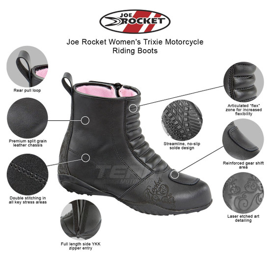 Joe Rocket Women's Trixie Motorcycle Riding Boots - Infographics