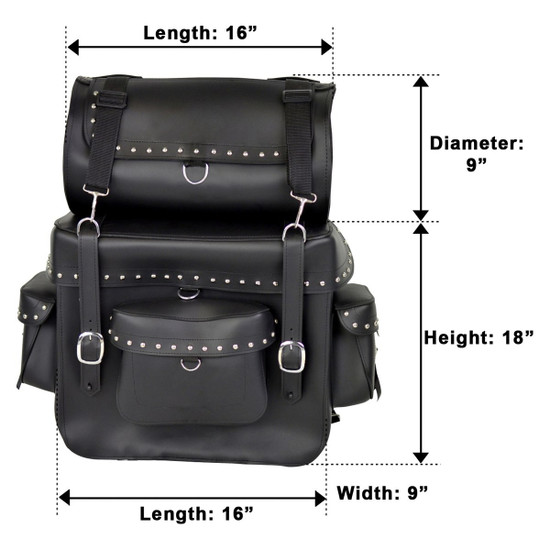 Vance SB2 Studs Black Large Biker Motorcycle Travel Luggage Sissy Bar Bag-Sizing