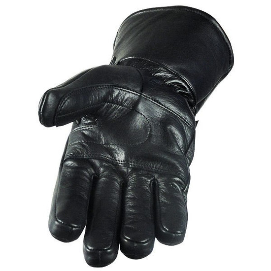 Vance GL2066 Mens Black Biker Motorcycle Leather Gloves With Rain Cover - Palm View