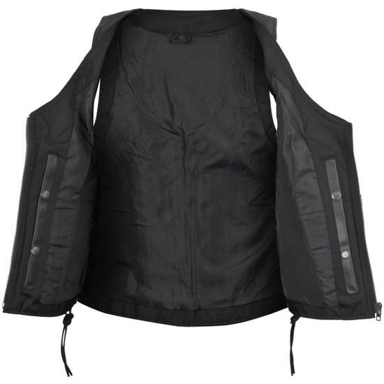 Vance VL1029 Women's Black Lace Side Zipper Pocket Premium Cowhide Leather Biker Motorcycle Vest - Open View