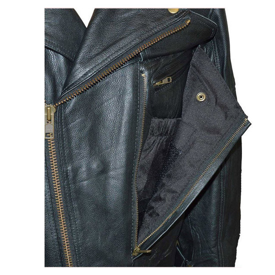 Vance VL509 Men's Functional Pockets Black Premium Cowhide Biker Cruiser Jacket  - Detail