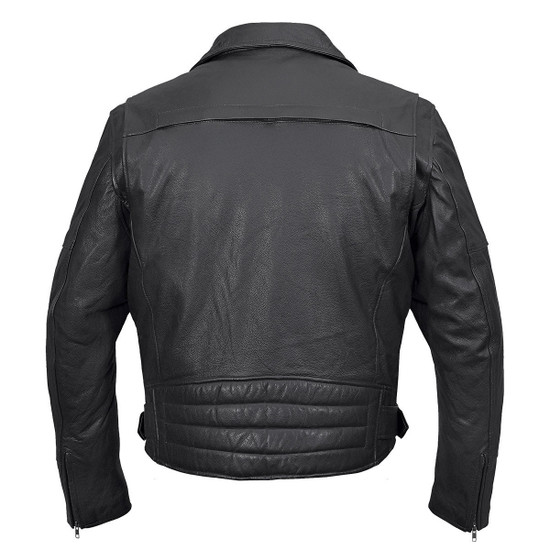 Vance VL509 Men's Functional Pockets Black Premium Cowhide Biker Cruiser Jacket - Back View