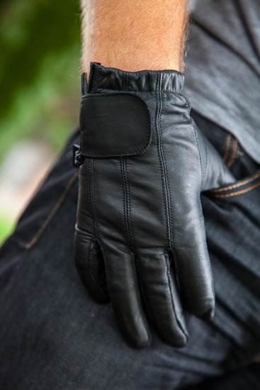 Vance GL2091 Mens Black Gel Palm Leather Driving Gloves - Detail View