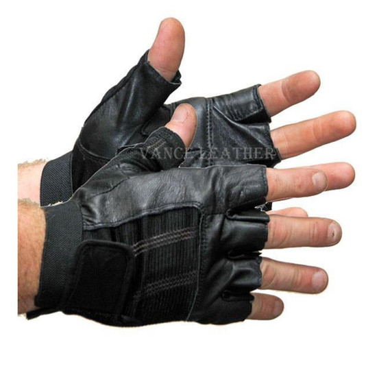 Vance VL428 Mens Black Shorty Stretch Leather Gloves - Black