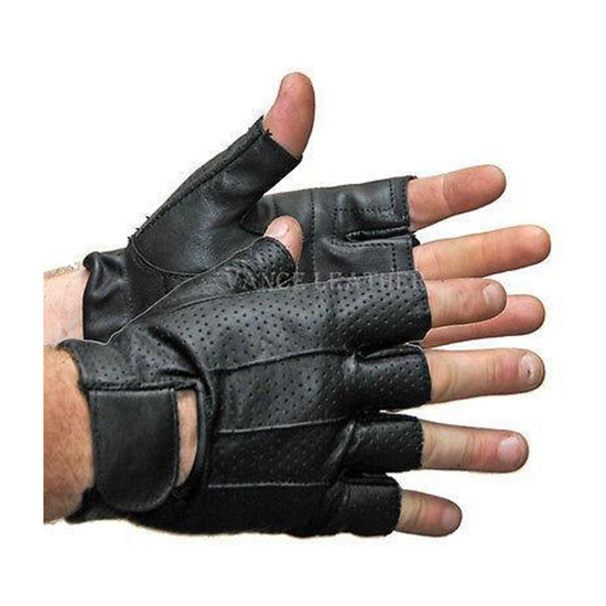 Vance VL406 Mens Black Perforated Shorty Leather Motorcycle Gloves