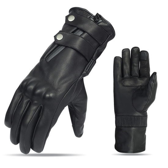 Vance VL468 Mens Black Premium Leather Armored Gauntlet Gloves