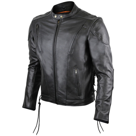 Vance VL511 Mens Black Premium Cowhide Vented Scooter Racer Motorcycle Leather Riding Jacket