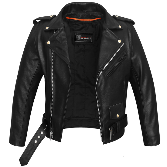 Vance-Black Classic Motorcycle Leather Biker Jacket-front-open