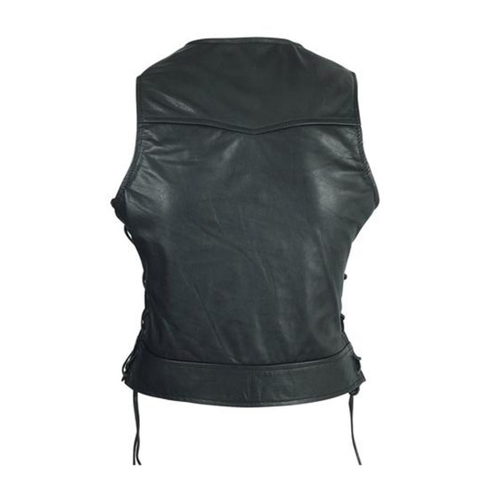 High Mileage HML1042 Womens Lady Biker Leather Motorcycle Vest - Back View