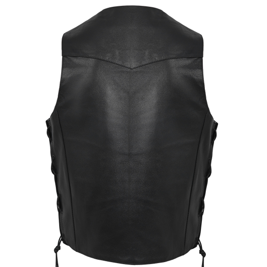 Vance VL922 Men's Black Side Laces Premium Cowhide Leather Biker Motorcycle Vest - back