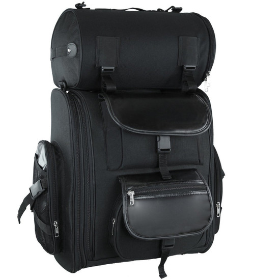 Vance VS1351 Black Large Deluxe Motorcycle Luggage Travel Touring Sissy Bar Bag