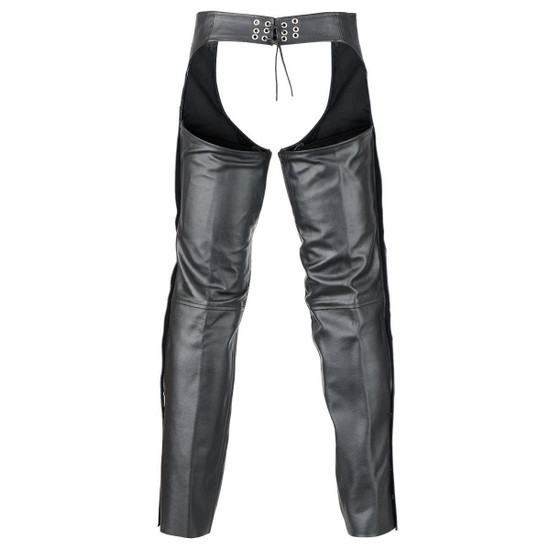 Vance Leather VL812S Mens and Womens Black Deep Pocket Biker Leather Motorcycle Chaps - Back View