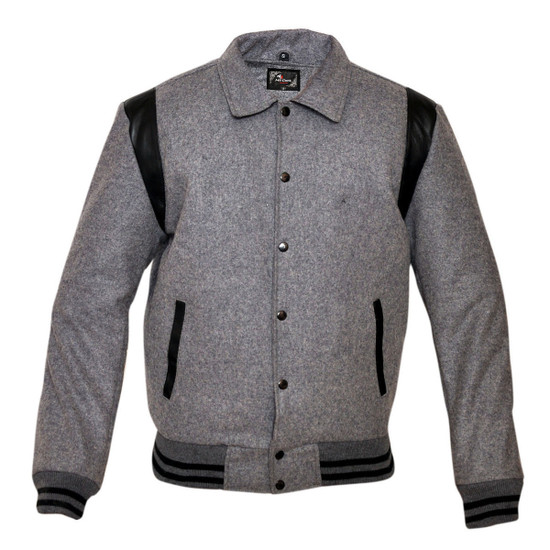 Mens MJ593 Wool with Real Leather Premium Varsity Jacket with Hoodie