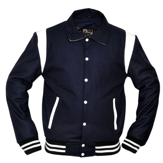 Mens MJ593 Wool with Real Leather Premium Varsity Jacket with Hoodie