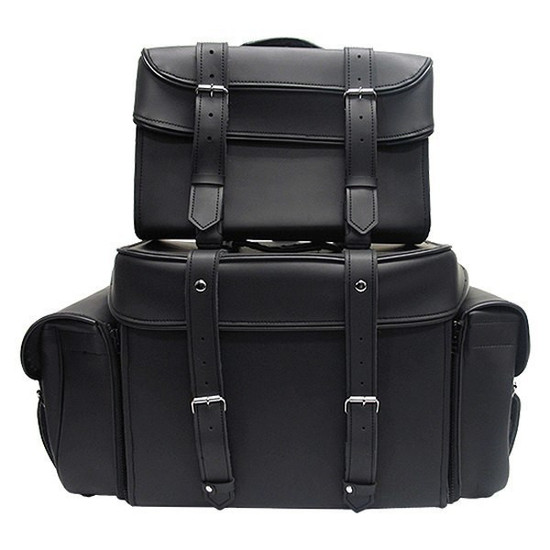 Vance VS339 Black 4 Piece Motorcycle Travel Luggage Sissy Bar Bag