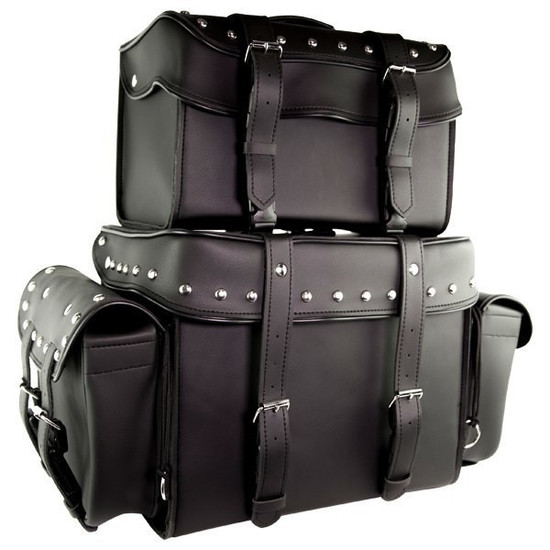 VanVance VS339 Black Studded 4 Piece Motorcycle Travel Luggage Sissy Bar Bagy Bar Bag