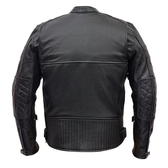 Vance VL513 Men's Quilted Pattern Vented Black Cowhide Leather Biker Motorcycle Scooter Jacket