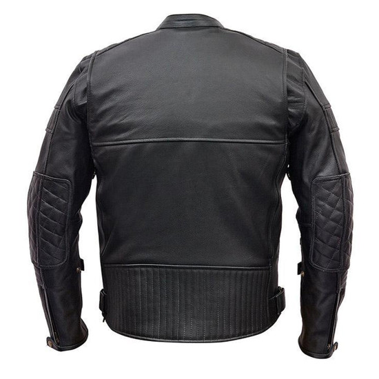 Vance VL513 Men's Quilted Pattern Vented Black Cowhide Leather Biker ...