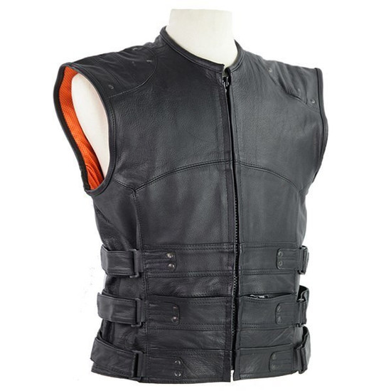 Vance VL905 Mens Black Premium Cowhide Tactical Bulletproof Style Leather Motorcycle Vest