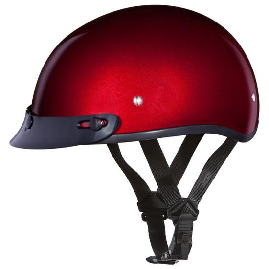 Daytona Skull Cap Half Helmet with Peak Visor - Black Cherry