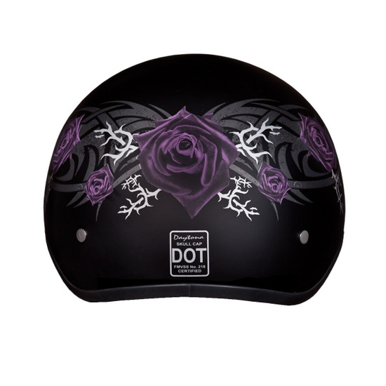 Daytona Women's Skull Cap Purple Rose Half Helmet - Back View