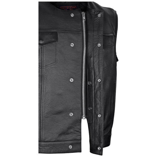 Vance VL919BP Men's Black Premium Cowhide Leather Biker Motorcycle Vest With Quick Access Conceal Carry Pockets and Paisley Liner - Detail View