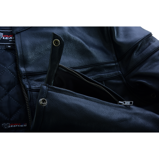 Mens VL531 Premium Racer Leather Commuter Motorcycle Jacket - wrist