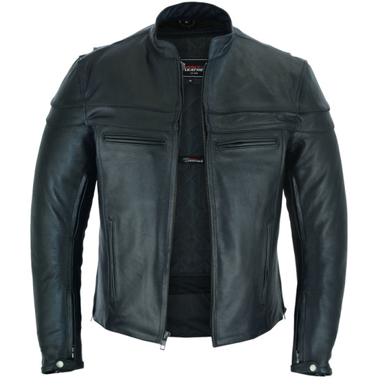 Mens VL531 Premium Racer Leather Commuter Motorcycle Jacket - main open