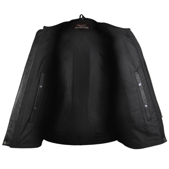 High Mileage HMM932 Mens Black Premium Cowhide Front Center Zipper Biker Motorcycle Leather Vest - Back-View