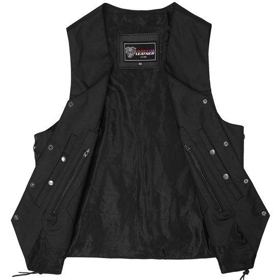 Vance Mens Black Textile Ten Pocket Motorcycle Vest-open