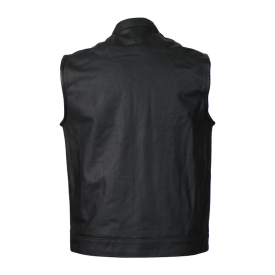 Zipper and Snap Closure Concealed Carry SOA Style Leather Vest - Back View