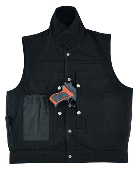 Mens Black Jean Style Denim Motorcycle Vest - Inside out