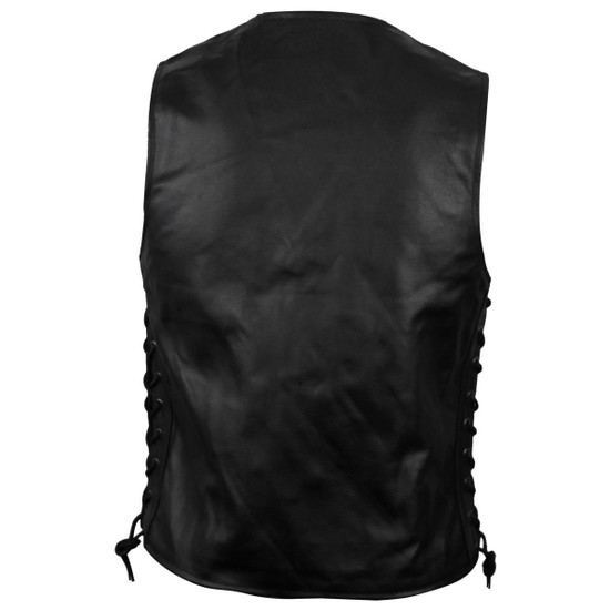 Vance VL939S Mens Black Straight Bottom Leather Motorcycle Vest -Back View