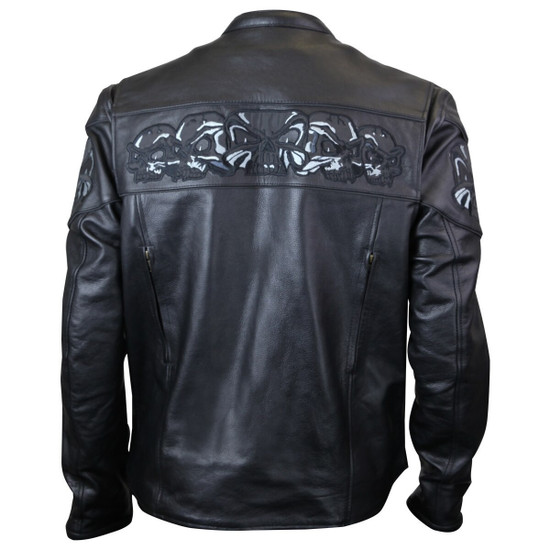 Premium Cowhide Leather Motorcycle Jacket With Reflective Skull - Back View