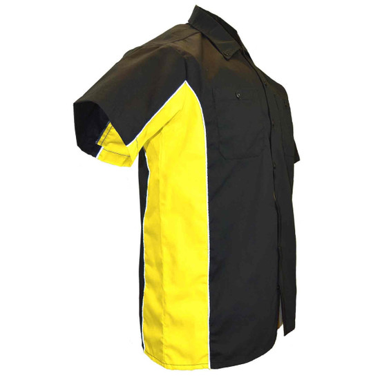 Vance Men's Button Front Garage Mechanics Shirt - Black/Yellow