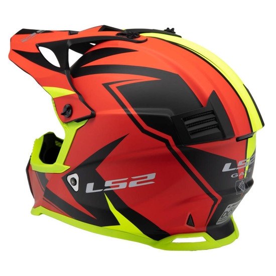 LS2 Gate Twoface Helmet - Red/Yellow Rear View