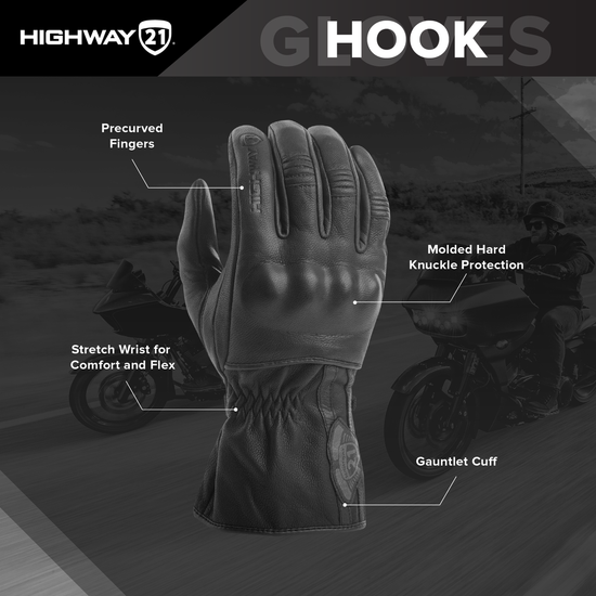 Highway 21 Hook Leather Motorcycle Gloves - info graphics