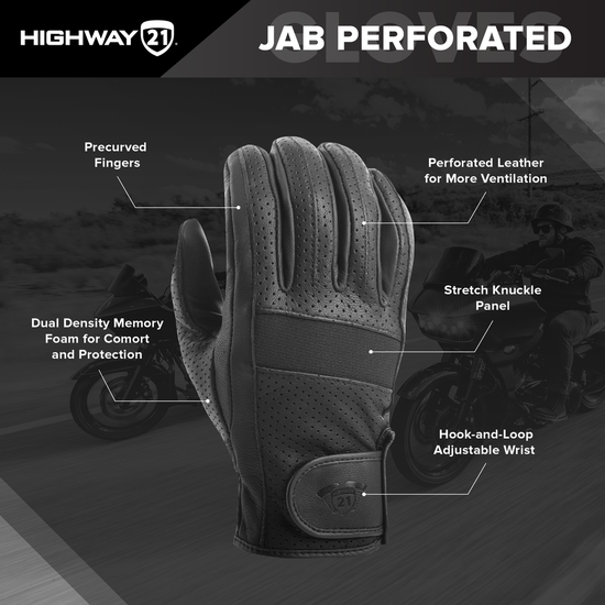 Highway 21 Jab Perforated Touch Screen Leather Motorcycle Gloves - Info Graphics