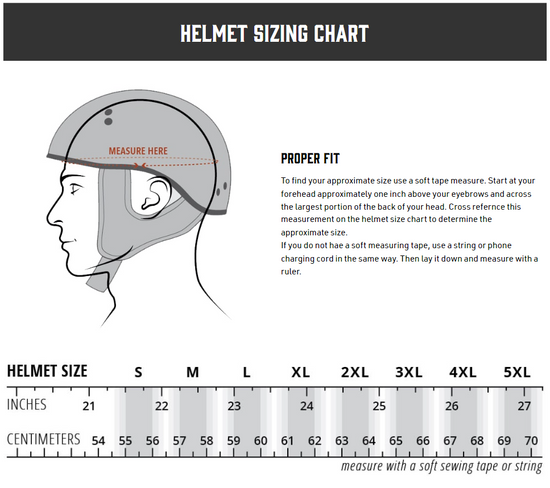 Highway 21 .357 Half Helmet - size chart