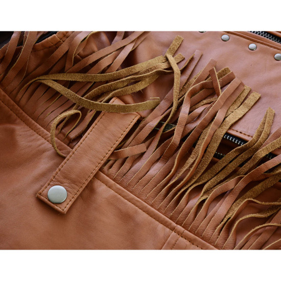 High Mileage HML1103T Ladies Premium Brown Vest with Fringes and Rivets  - Life Image