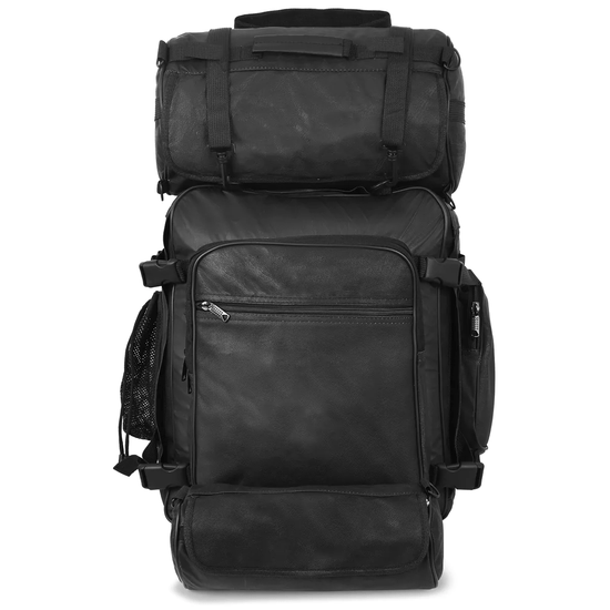 Vance-VS325-Rival-Series-3pc-Rock-Design-Top-grain-High-Quality-Leather-Plain-Black-Sissy-Bar-Bag-Set-front-view