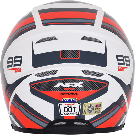 AFX-FX-99-Recurve-Motorcycle-Helmet-White/Red-back-view