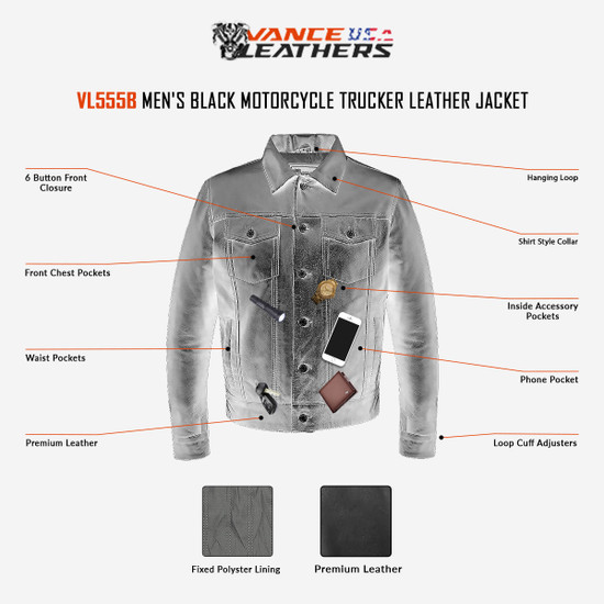 Vance-Leathers-VL555B-Mens-Black-Motorcycle-Trucker-Leather-Jacket-info-garphics