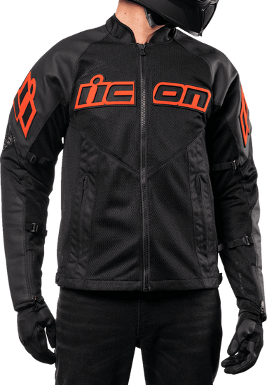 Icon-Mens-Mesh-AF-Leather-Motorcycle-Jacket-Black-Red-front-fit-detail-view