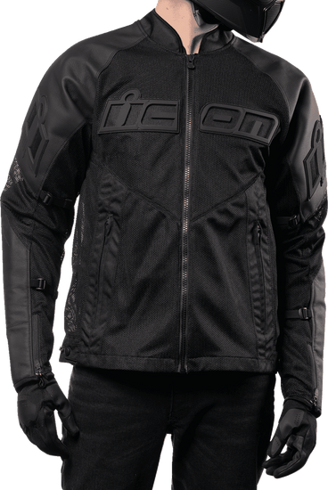 Icon-Mens-Mesh-AF-Leather-Motorcycle-Jacket-Black-front-fit-detail-view