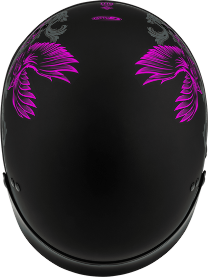 Gmax-HH-65-Corvus-Half-Face-Motorcycle-Helmet-with-Peak-Visor-matte black/purple-top-view