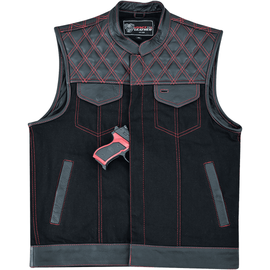 Vance-Leathers-VB924RD-Men's-Denim-Leather-Motorcycle-Vest-with-Red-Stitching-inside-pocket