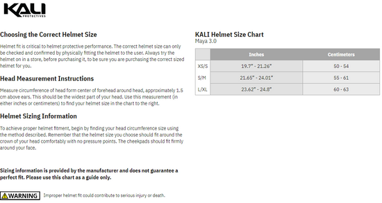 Kali-Maya-3-0-Solid-Half-Face-Bicycle-Helmet-size-chart