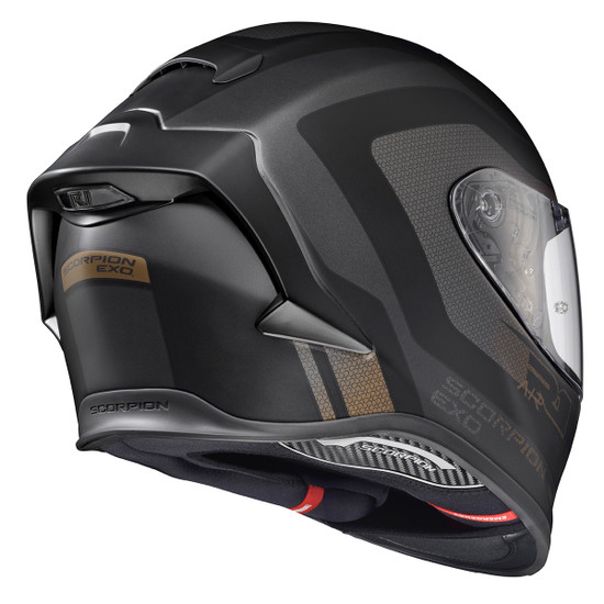Scorpion-EXO-R1-Air-Hive-Full-Face-Motorcycle-Helmet- Black-Gold-rear-side-view
